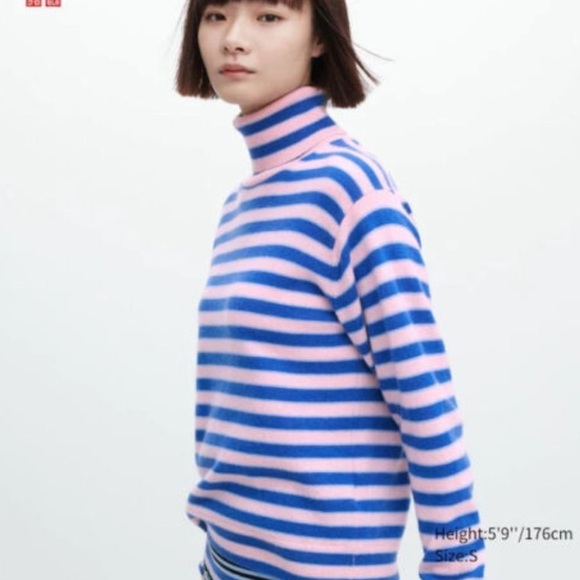 Uniqlo X Marni Pink and Blue stripe cashmere Turtleneck Sweater XS new tags - Picture 3 of 7